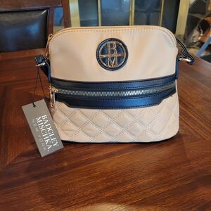 Badgley Mischka Beige and Black Quilted Crossbody Bag